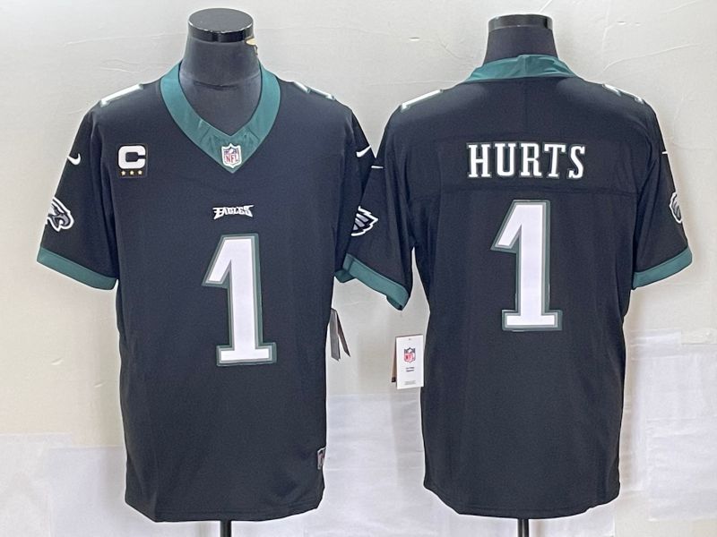 Men Philadelphia Eagles #1 Hurts Black 2023 Nike Vapor Limited NFL Jersey style 2